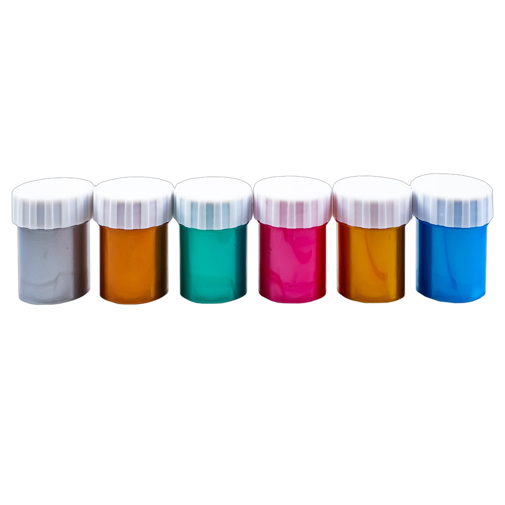 Acuarele guasa, set 6 culori metalice, 22 ml/flacon, pe baza de apa, pensula inclusa, pentru multiple suprafete - imagine 5